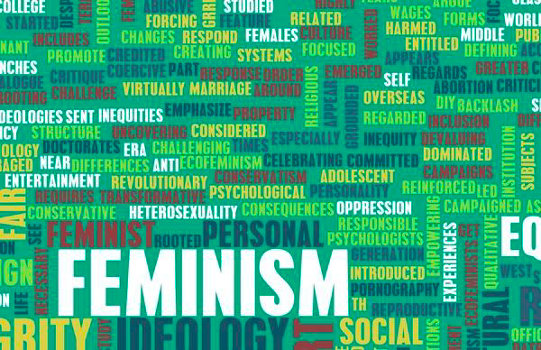 A pile of various words featuring "feminism", "ideology", and "social".