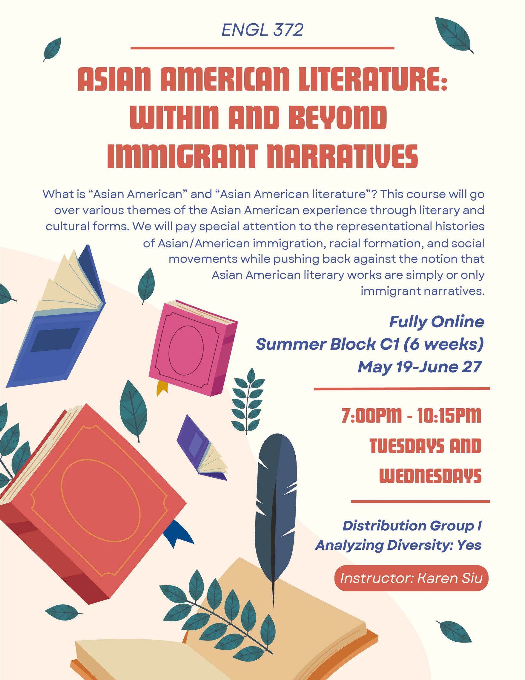 Flyer for Rice University summer class, Asian American Literature